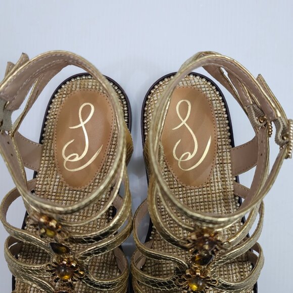 Sam Edelman Tianna Gladiator Sandal Womens 8 Gold Embellished Ankle Strap NEW - Picture 10 of 15